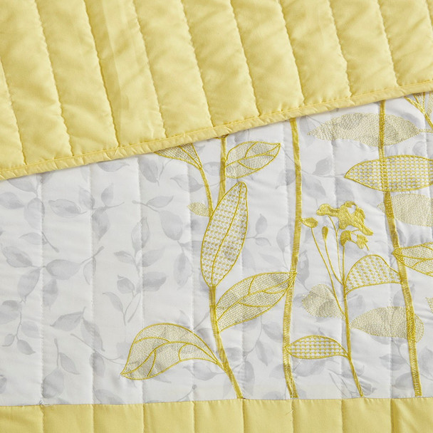 4pc Yellow & White Floral Microfiber Coverlet Set (Pippa-Yellow-Cov)