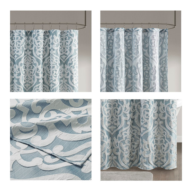 Aqua Blue & Grey Textured Jacquard Shower Curtain - 72x72" (Odette Aqua-Shower)