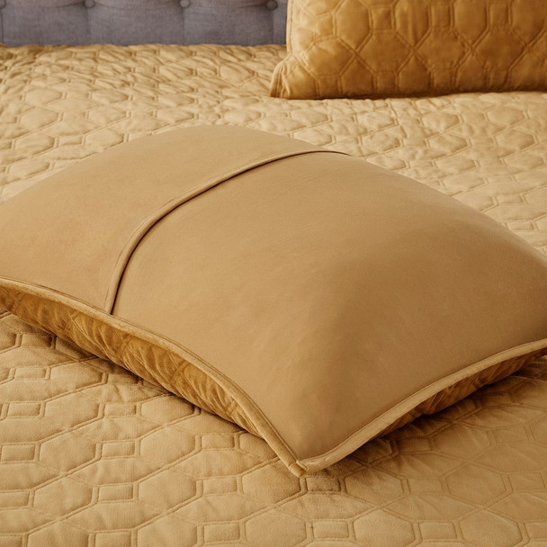 3pc Mustard Yellow Velvety Soft Geometric Stitch Coverlet Quilt AND Decorative Shams (Harper-Mustard-cov)