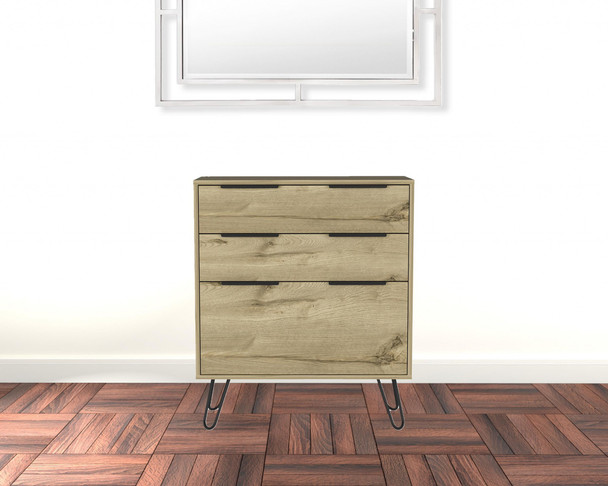 30" Light Oak Manufactured Wood Three Drawer Standard Dresser