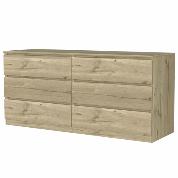 60" Light Oak And White Manufactured Wood Six Drawer Double Dresser