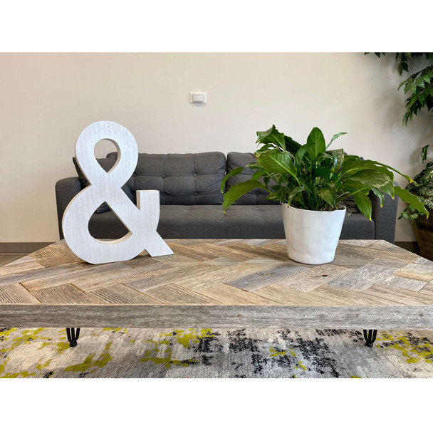 16" Distressed White Wash Wooden Initial Ampersand Sculpture