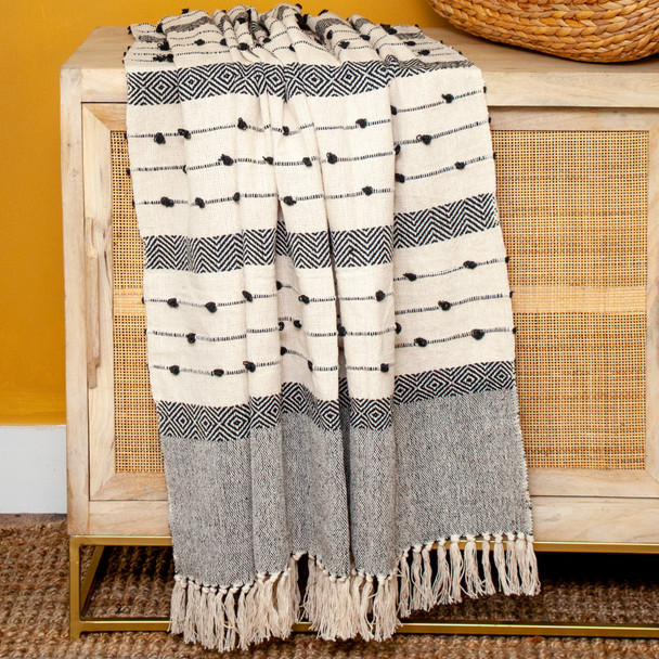 Parkland Collection Alia Eclectic Beige 52" x 67" WOVEN HANDLOOM Throw