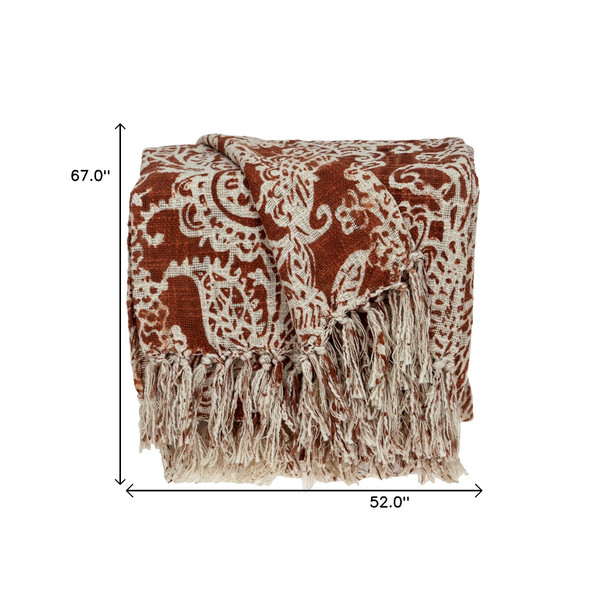 Parkland Collection Hina Floral Rust 52" x 67" WOVEN HANDLOOM Throw