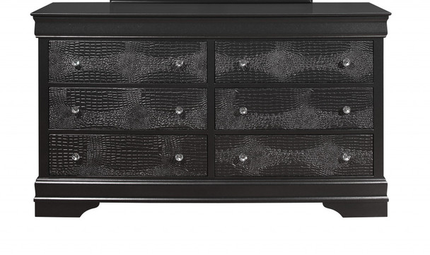 58" Metallic Grey Solid Wood Six Drawer Double Dresser