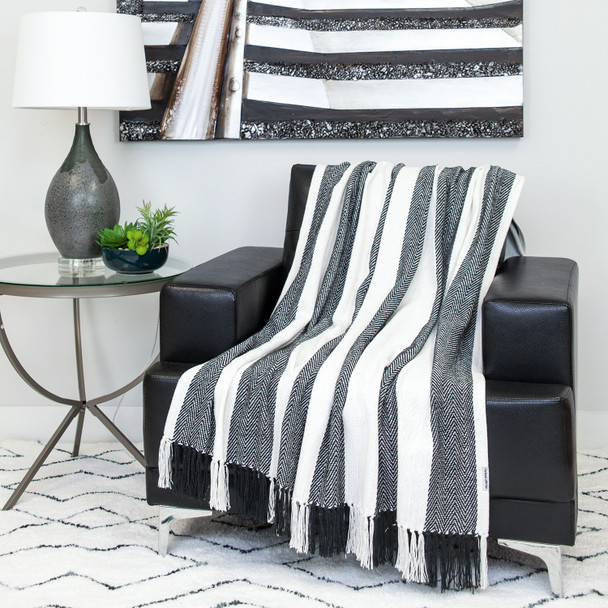 Parkland Collection Transitional Stripe Black Rectangle 60" x 50" Throw