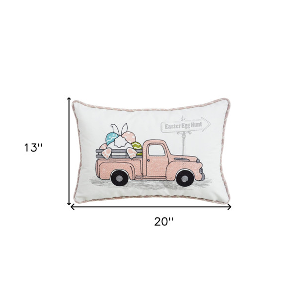13" X 20" White and Pink  Easter Bunny Pink Truck Throw Pillow
