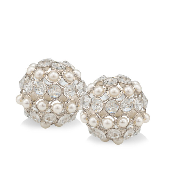 Set Of Two 3" Silver And Clear Faux Crystal Bling Decorative Orbs