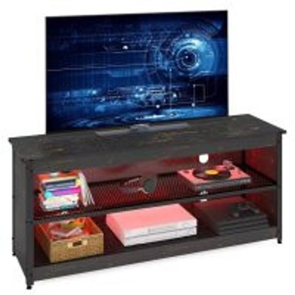 55" Black Manufactured Wood Open Shelving TV Stand With Bookcase