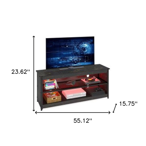 55" Black Manufactured Wood Open Shelving TV Stand With Bookcase