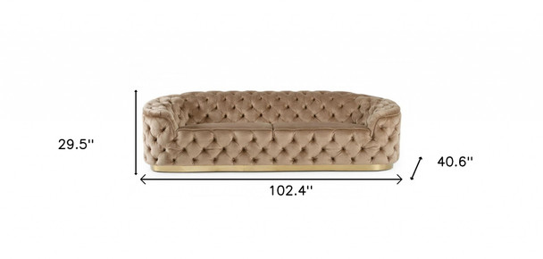 102.4" Beige And Gold Three Person Standard Metal Legs Sofa