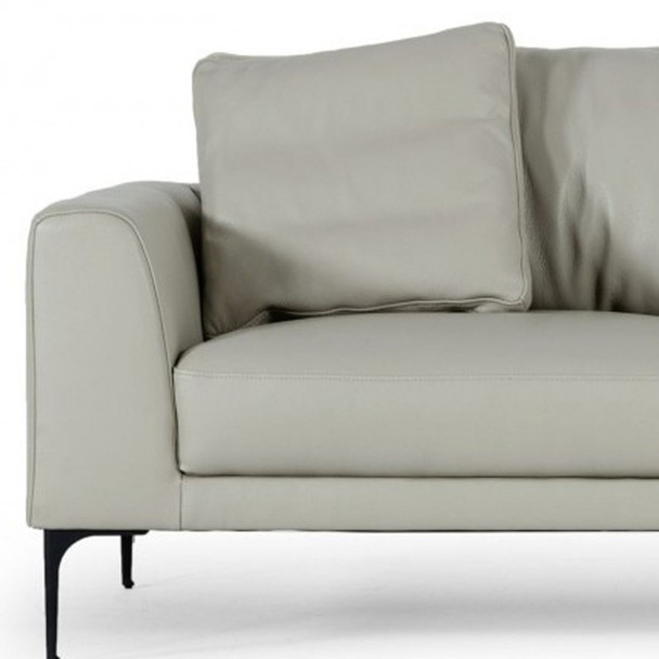 Contemporary 87" Light Grey Leather Sofa