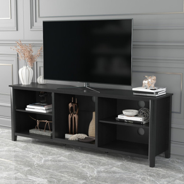 70" Black Open Shelving TV Stand With Bookcase