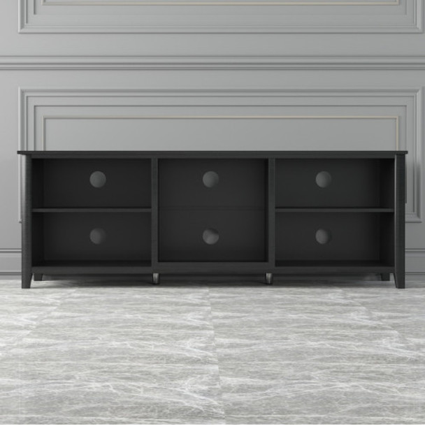 70" Black Open Shelving TV Stand With Bookcase
