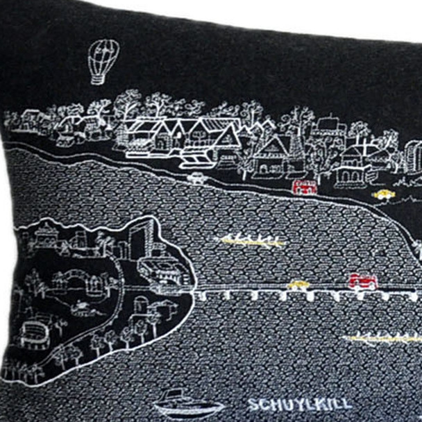 45" Black Philadelphia Nighttime Skyline Lumbar Decorative Pillow