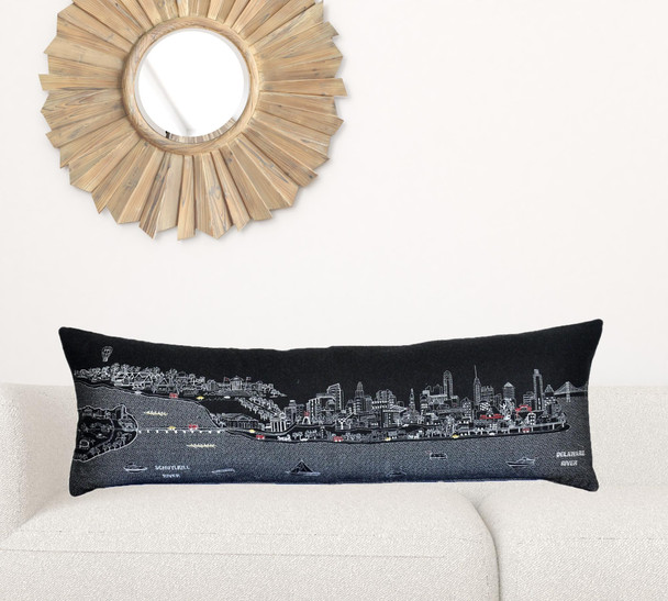 45" Black Philadelphia Nighttime Skyline Lumbar Decorative Pillow