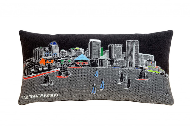 24" Black Austin Nighttime Skyline Lumbar Decorative Pillow