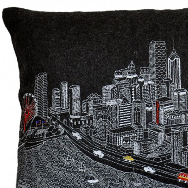 24" Black Chicago Nighttime Skyline Lumbar Decorative Pillow
