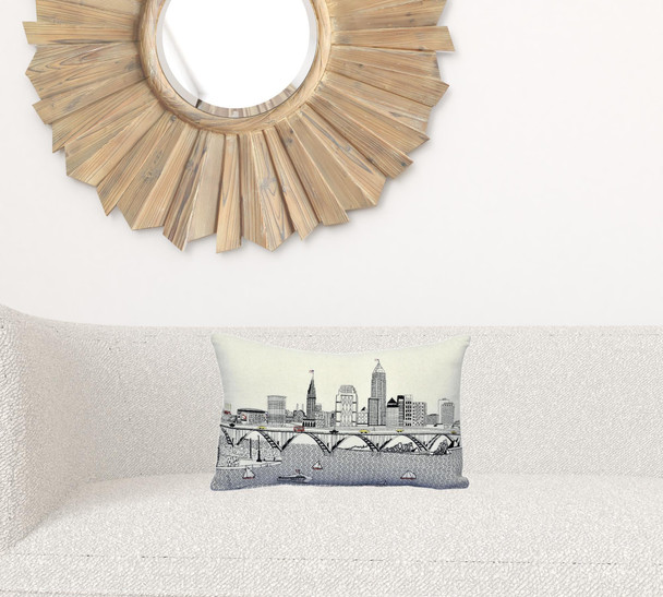 24" White Cleveland Daylight Skyline Lumbar Decorative Pillow