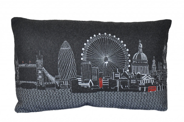 24" Black and White London Nighttime Skyline Lumbar Decorative Pillow