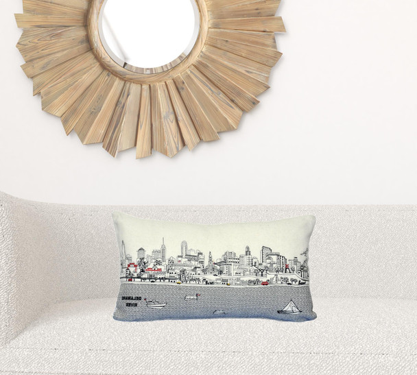 24" White Philadelphia Daylight Skyline Lumbar Decorative Pillow