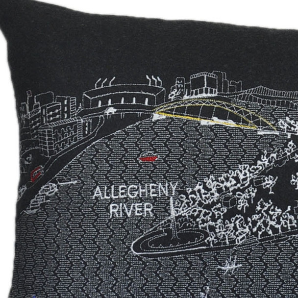 24" Black Pittsburgh Nighttime Skyline Lumbar Decorative Pillow