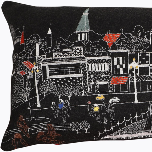35" Black Annapolis Nighttime Skyline Lumbar Decorative Pillow