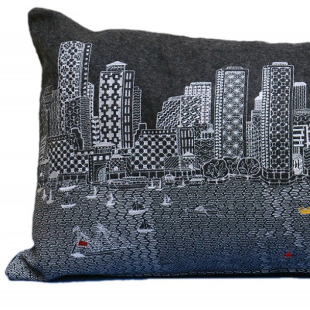 35" Black Boston Nighttime Skyline Lumbar Decorative Pillow