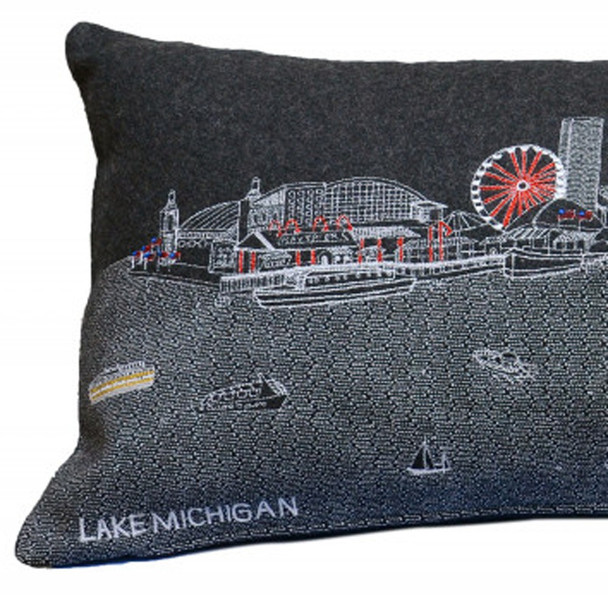 35" Black Chicago Nighttime Skyline Lumbar Decorative Pillow
