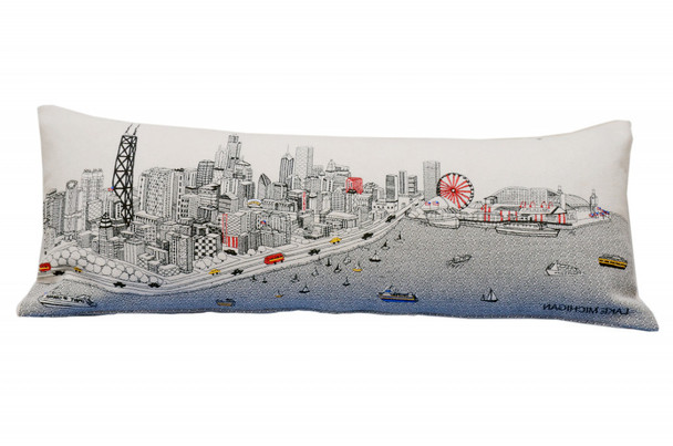 35" White Chicago Daylight Skyline Lumbar Decorative Pillow