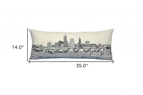 35" White Cleveland Daylight Skyline Lumbar Decorative Pillow