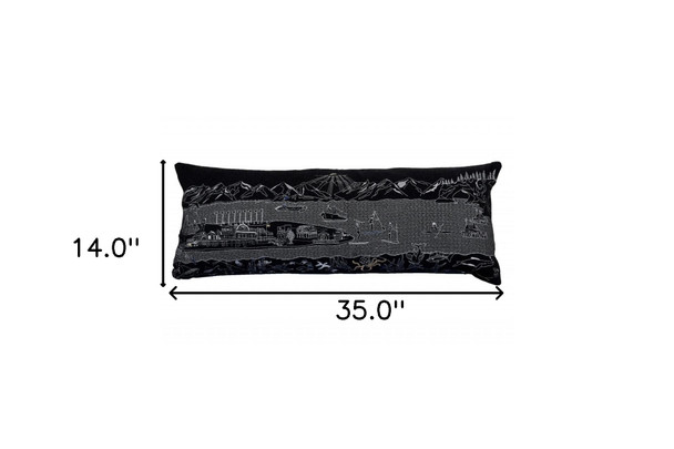 35" Black Homer Spit Nighttime Skyline Lumbar Decorative Pillow