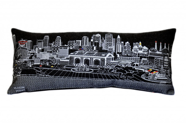 35" Black Kansas City Nighttime Skyline Lumbar Decorative Pillow