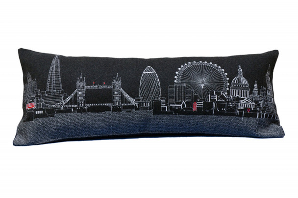 35" Black and White London Nighttime Skyline Lumbar Decorative Pillow