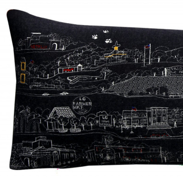 35" Black Los Gatos Nighttime Skyline Lumbar Decorative Pillow