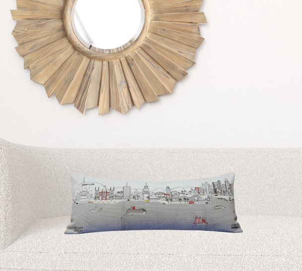 35" White Los Angeles Daylight Skyline Lumbar Decorative Pillow