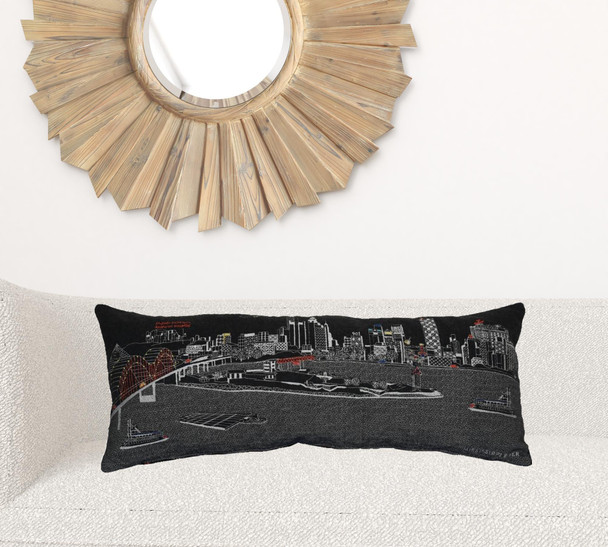 35" Black Memphis Nighttime Skyline Lumbar Decorative Pillow