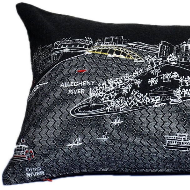 35" Black Pittsburgh Nighttime Skyline Lumbar Decorative Pillow