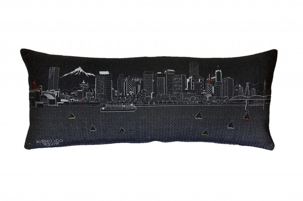 35" Black Portland Nighttime Skyline Lumbar Decorative Pillow