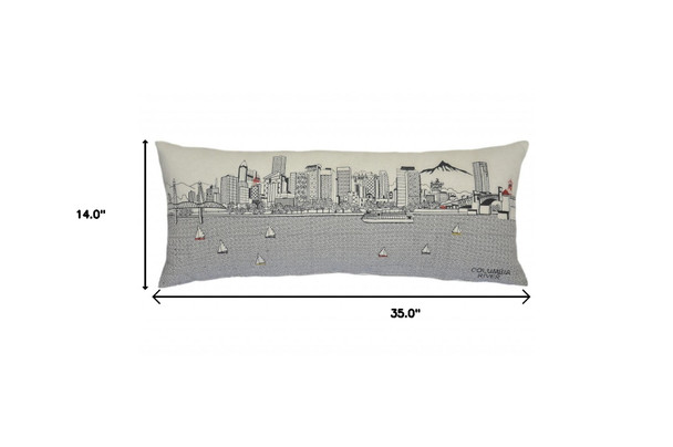 35" White Portland Daylight Skyline Lumbar Decorative Pillow