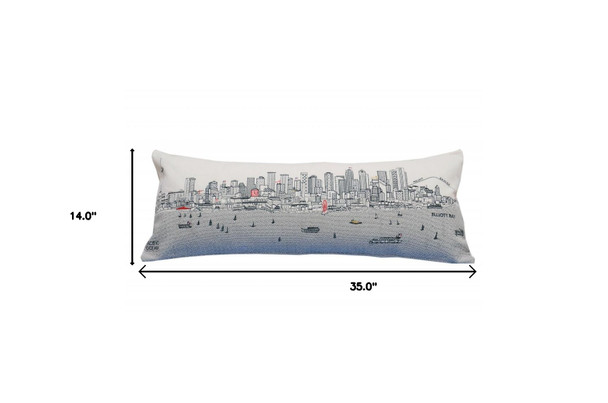 35" White Seattle Daylight Skyline Lumbar Decorative Pillow