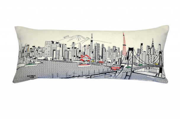 35" White Tokyo Daylight Skyline Lumbar Decorative Pillow