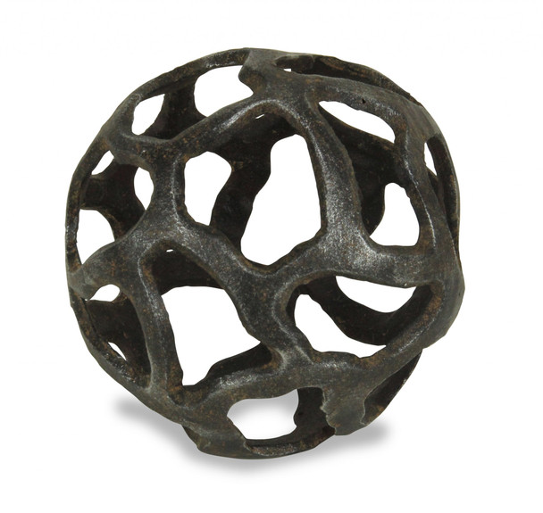 6" Natural Black Cast Iron Abstract Decorative Orb