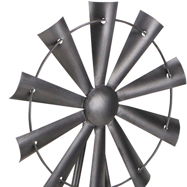 21" Gray Metal Windmill Hand Painted Sculpture