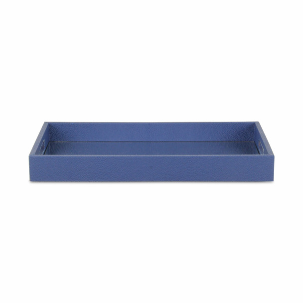 16" Navy Blue Rectangular Wood Handmade Tray With Handles