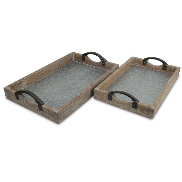 19" Gray Rectangular Metal Handmade Tray With Handles