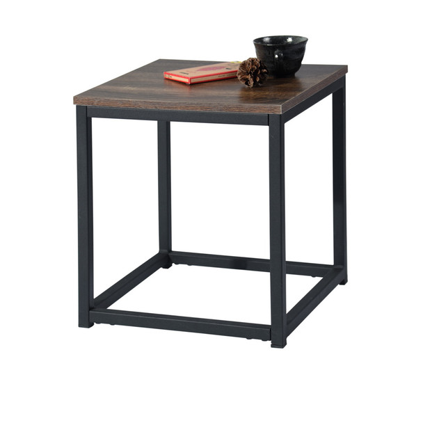 16" Black And Dark Brown Manufactured Wood And Steel Square End Table