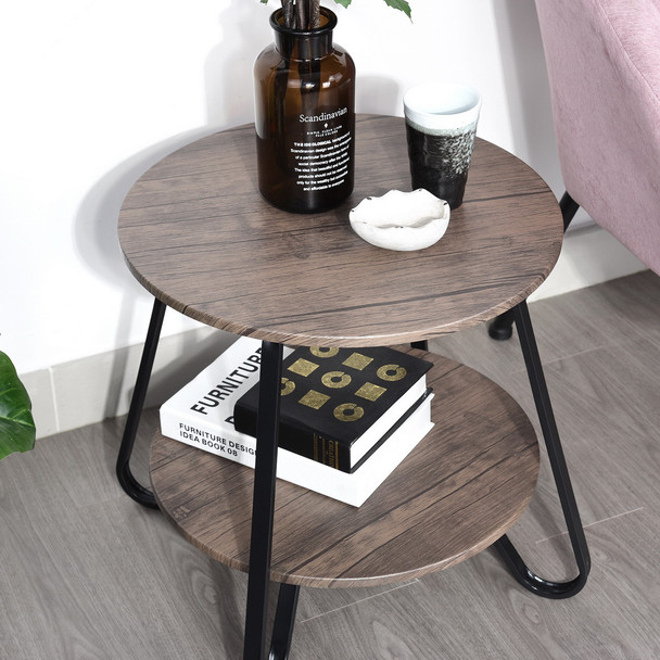 18" Black And Dark Brown Manufactured Wood And Steel Round End Table