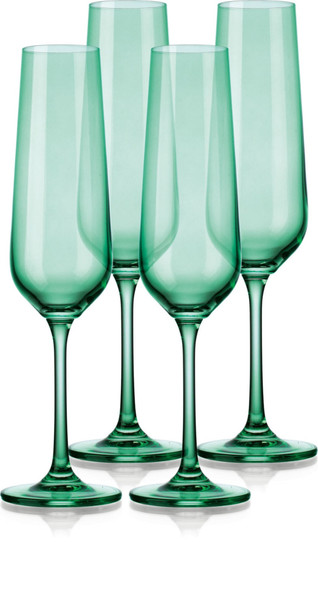 Set of Four Translucent Pale Green Champagne Flutes