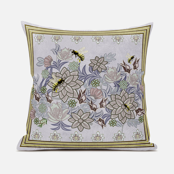 18x18 Purple Brown Bee Blown Seam Broadcloth Animal Print Throw Pillow
